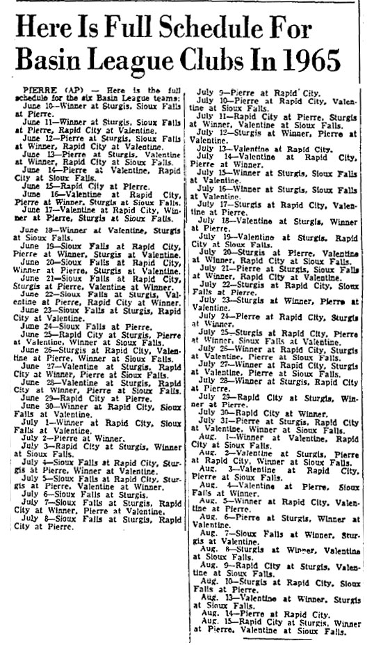 1965 Basin Schedule